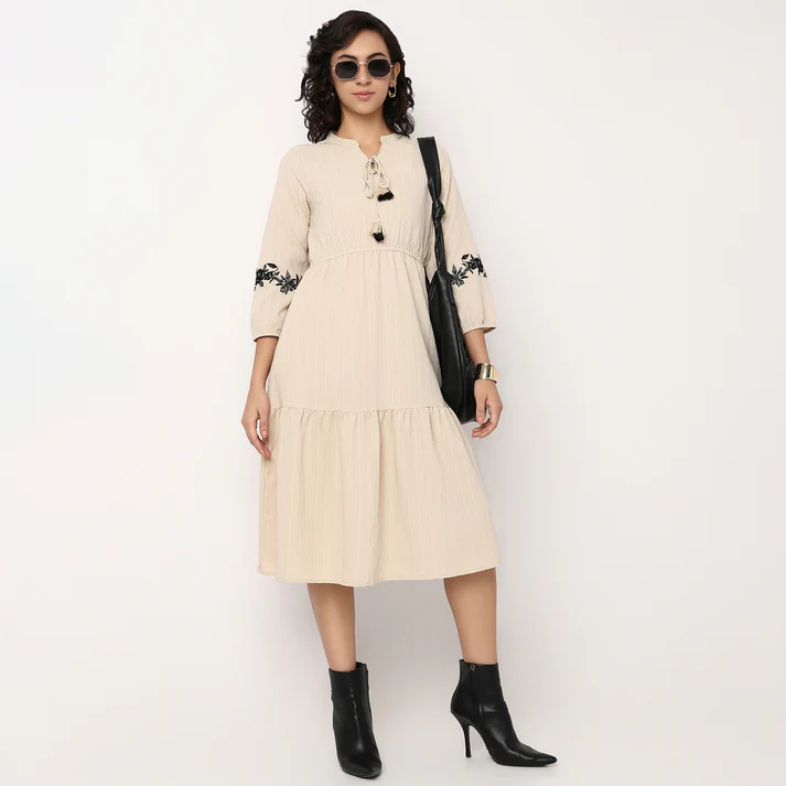 Woven Full Sleeves Tiered Dress